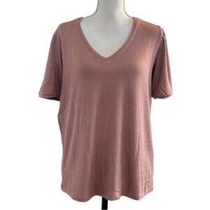 NWT Mod Ref Womens Puff Sleeve V-Neck Knit Stretch Tee Mauve XL